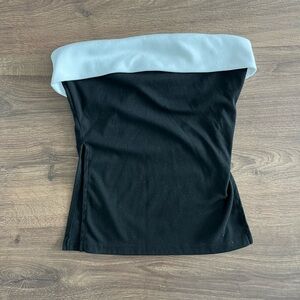 Black Velvet Strapless Tube Top w/ White Foldover Trim
